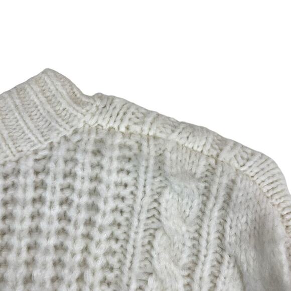 Helsa Serena Cable Knit Wool Blend Button Up Cardigan Sweater White Size Small - Picture 7 of 11